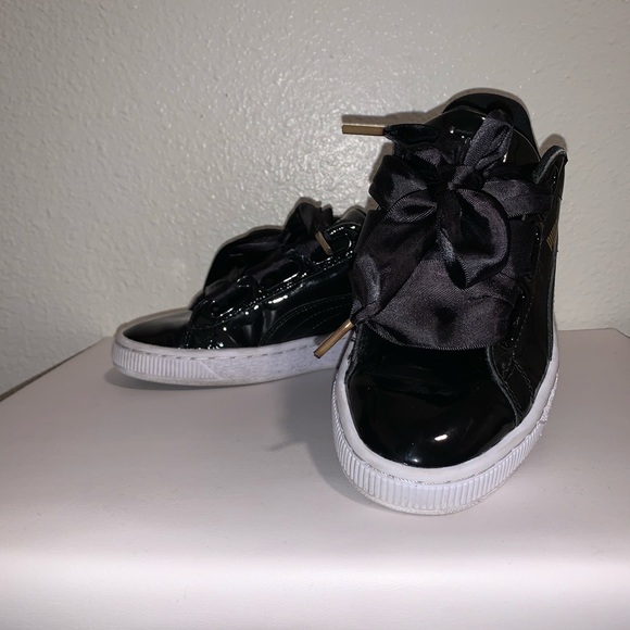 Puma Shoes - Puma Basket Heart Patent Black Sneakers Size 5.5